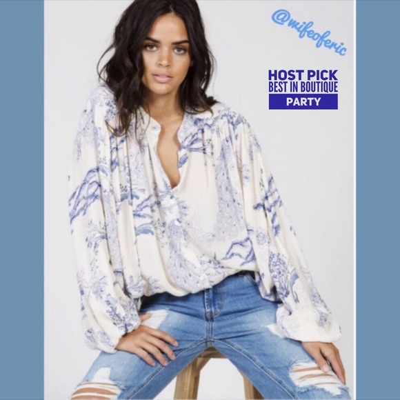 Free People Tops - Free People Metallic Blooms Button Up Tunic Top